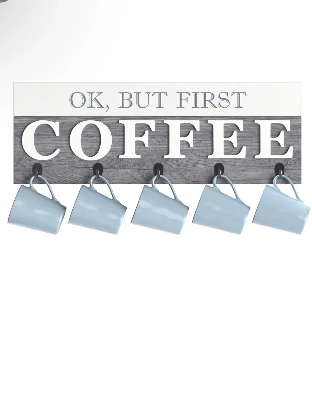 Barnyard Designs 'Ok, But First Coffee' Hanging Mug Holder,